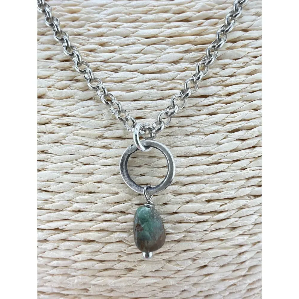 Artisan Made Sterling Silver Circle Pendant Necklace with Jasper and Turquoise